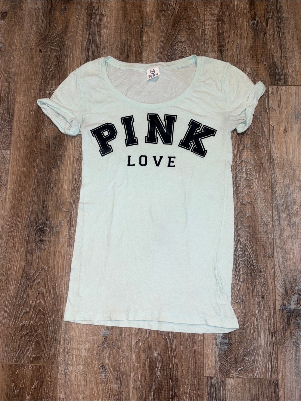 PINK Victoria's Secret light blue Scoop Neck 'PINK LOVE' Tee